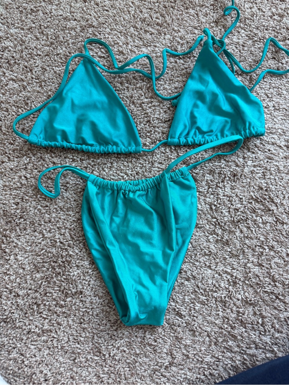 Fashion Nova Teal Triangle String Bikini Set